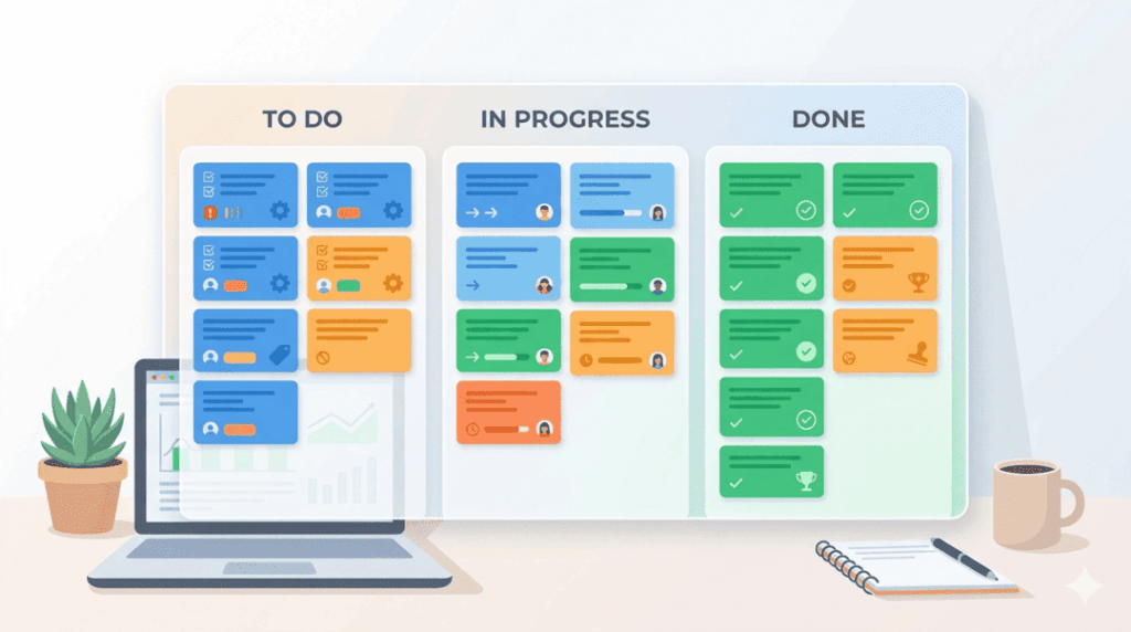 Cómo usar Trello: tablero con listas y tarjetas de colores